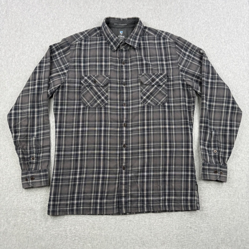 Kuhl Shirt Mens Large Gray Plaid Fugitive Button Up Long Sleeve Outdoor Pockets